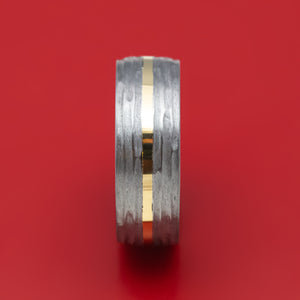 Tantalum and 14K Gold Ring with Marble Kuro Damascus Steel Sleeve Custom Band