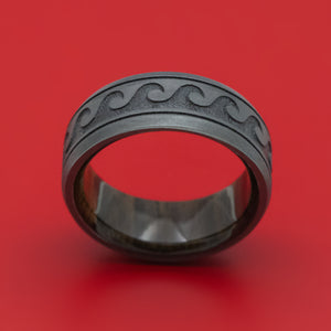 Black Zirconium Wave Ring with Wood Sleeve Custom Made Band