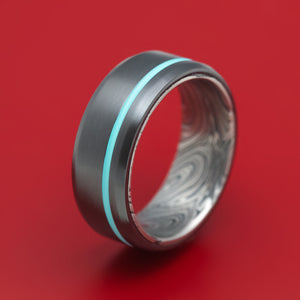Black Zirconium and Marble Kuro Damascus Ring with Cerakote Inlay Custom Made
