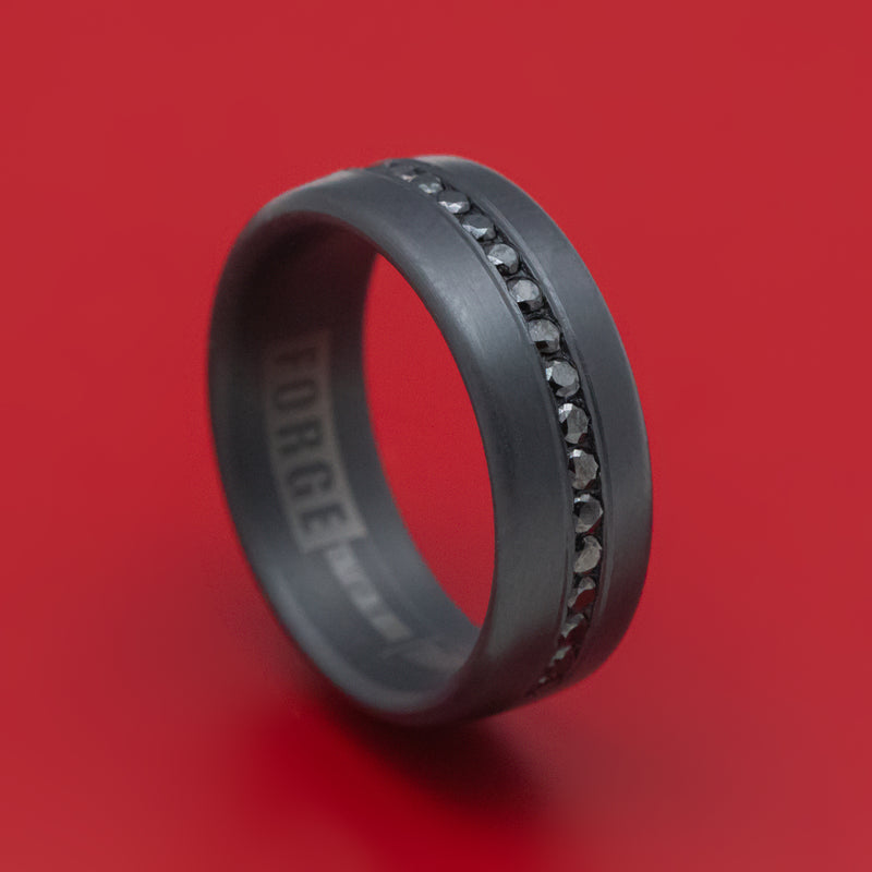 Darkened Tantalum Band With Black Diamonds Custom Made Ring