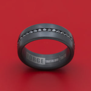 Darkened Tantalum Band With Black Diamonds Custom Made Ring