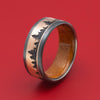 Black Zirconium and Gold Pine Tree Design Ring with Wood Sleeve