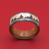 Black Zirconium and Gold Pine Tree Design Ring with Wood Sleeve