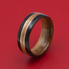 Ebony Wood ring with Whiskey Barrel Wood Inlay/Sleeve and Double Copper Inlays