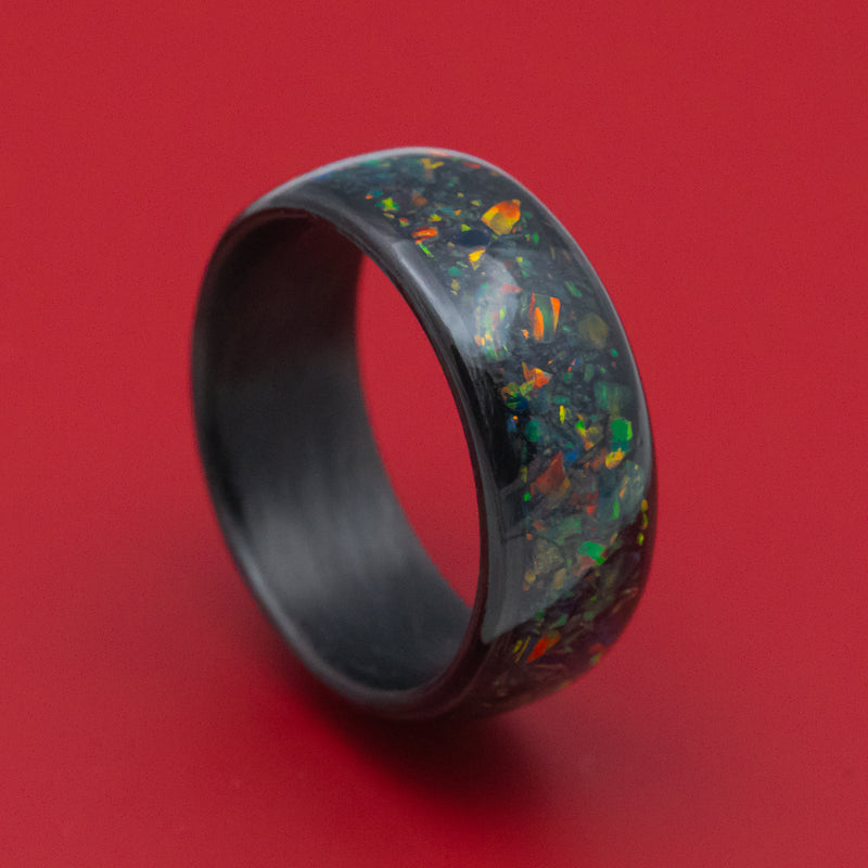 Carbon Fiber and Opal Ring with Glow Custom Made Band
