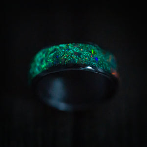 Carbon Fiber and Opal Ring with Glow Custom Made Band