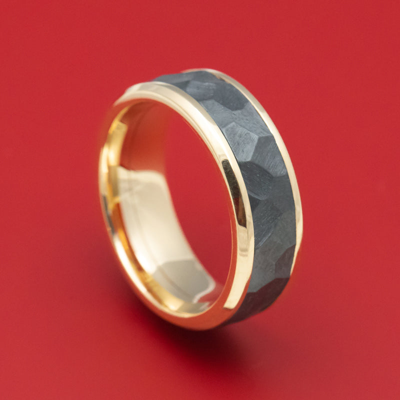 14K Gold Ring with Black Zirconium Rock Finish Inlay Custom Made