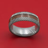Damascus Steel Ring with Dinosaur Bone and 14K Gold Inlay Custom Made Band