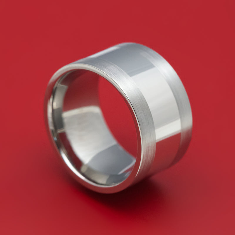 Wide Titanium Ring with Platinum Inlay Custom Made