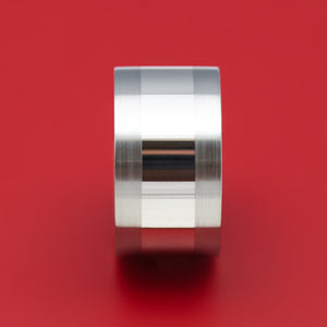 Wide Titanium Ring with Platinum Inlay Custom Made