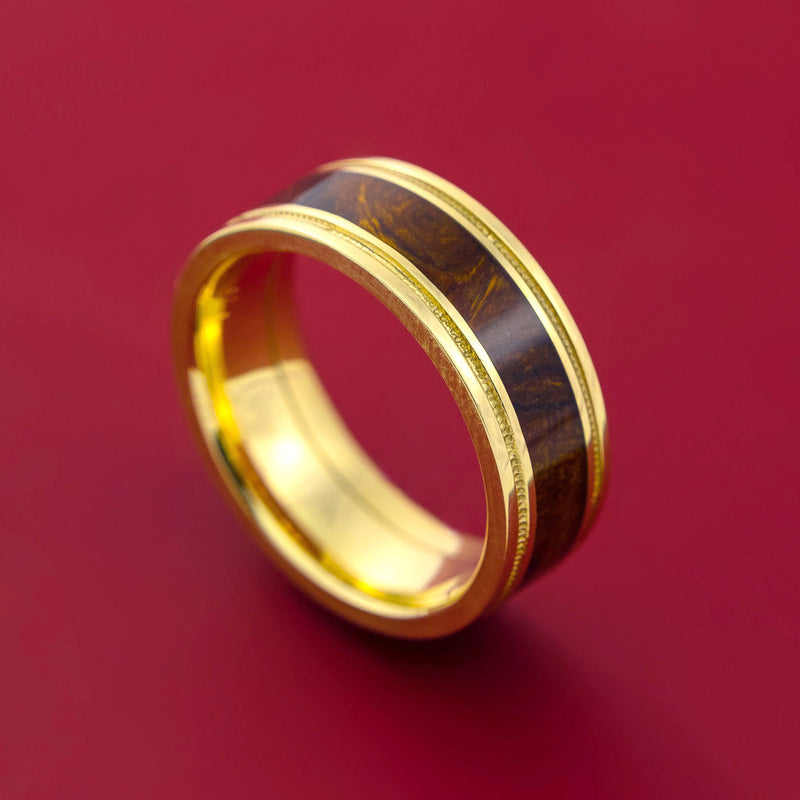 14k Yellow Gold Ring with Hardwood Inlay Custom Made Band