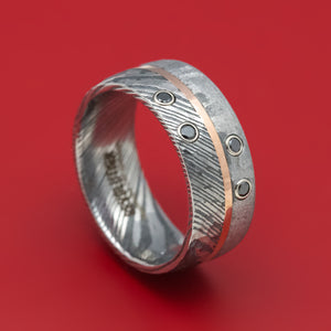 Kuro Damascus Steel Meteorite Ring with Gold and Black Diamonds Custom Made Band