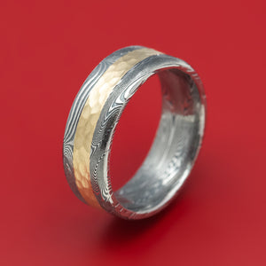 Tightweave Damascus Steel and Gold Ring Custom Made Band
