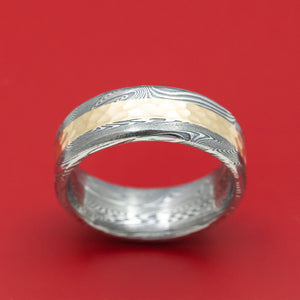 Tightweave Damascus Steel and Gold Ring Custom Made Band