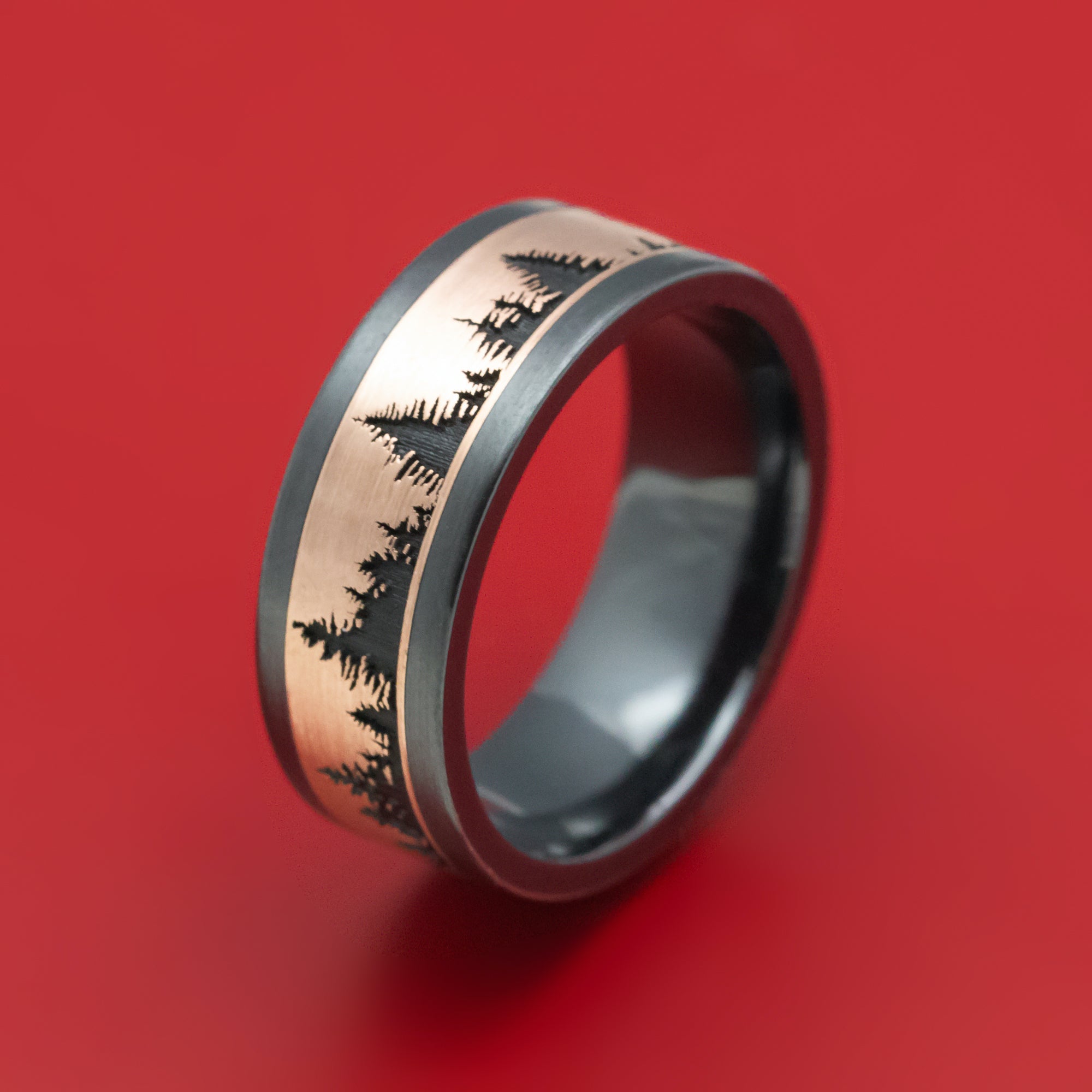 Black Zirconium And Gold Pine Tree Design Ring – Stonebrook Jewelry