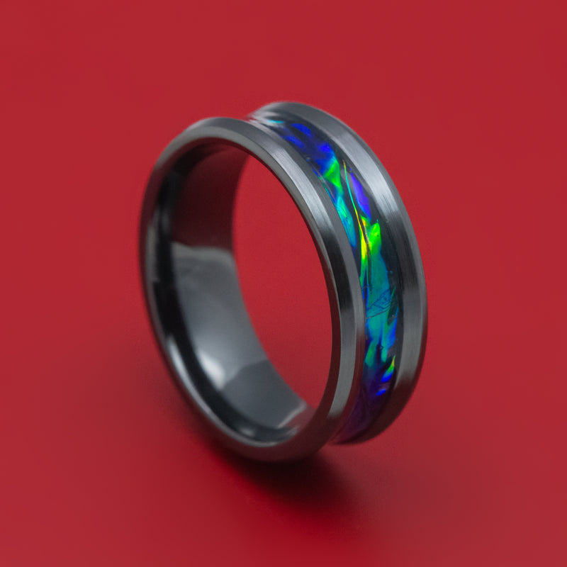 Black Zirconium and Dichrolam Inlay Ring Custom Made Band