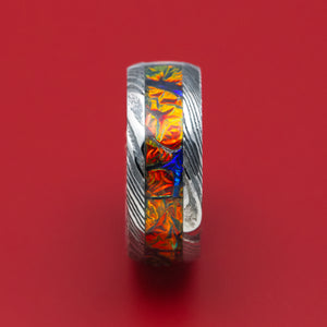 Kuro Damascus Steel and Dichrolam Inlay Ring Custom Made Band
