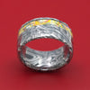 Marble Kuro Damascus Steel and Dichrolam Inlay Ring Custom Made Band