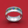 Damascus Steel and Dichrolam Inlay Ring Custom Made Band