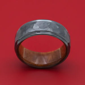 Black Zirconium Rock Finish Band with Wood Sleeve Custom Made Ring