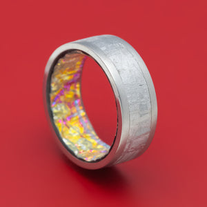 Titanium and Meteorite Band With Dichrolam Sleeve Ring Custom Made Band