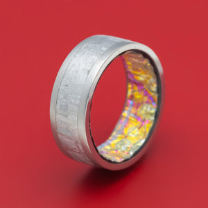 Titanium and Meteorite Band With Dichrolam Sleeve Ring Custom Made Band
