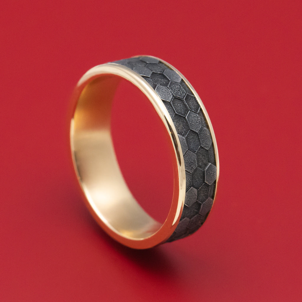 14K Gold and Tantalum Honeycomb Design Ring