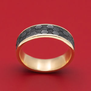14K Gold and Tantalum Honeycomb Design Ring
