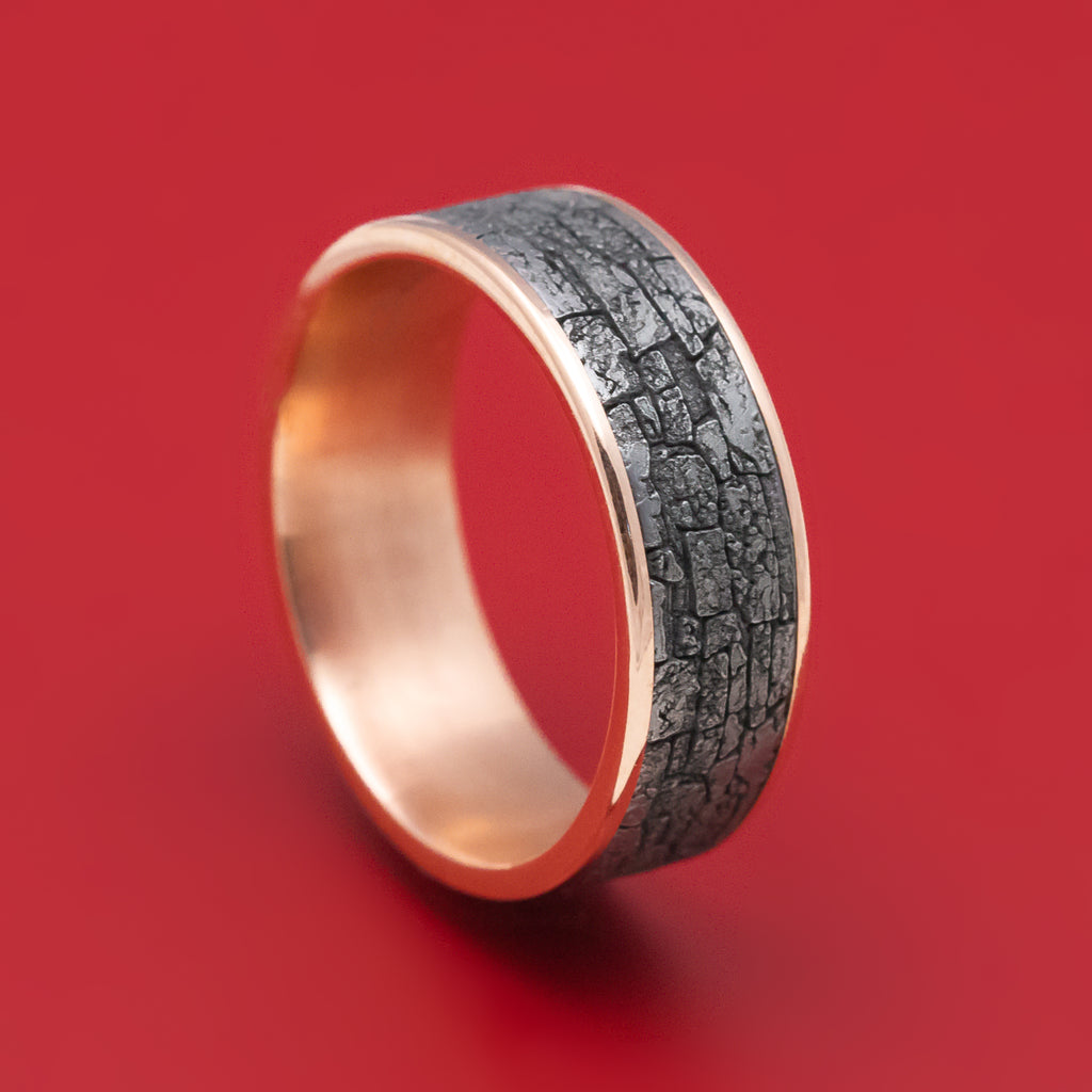 14K Gold and Tantalum Stone Wall Texture Ring