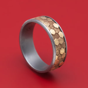 Tantalum Ring with 14K Gold Honeycomb Design Inlay
