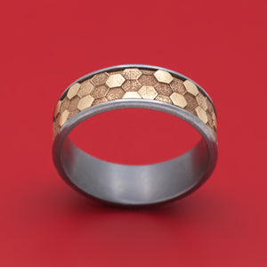 Tantalum Ring with 14K Gold Honeycomb Design Inlay
