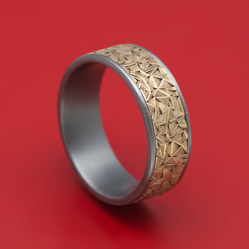 Tantalum Ring with 14K Gold Geometric Texture Inlay