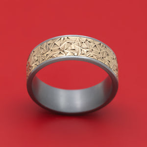 Tantalum Ring with 14K Gold Geometric Texture Inlay
