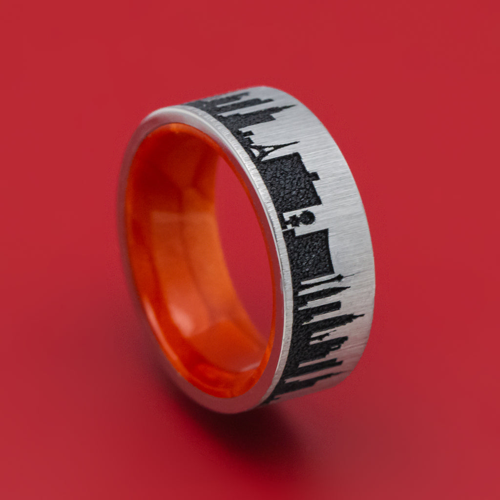 Titanium and Juma Sleeve City Skyline Ring Custom Made Band