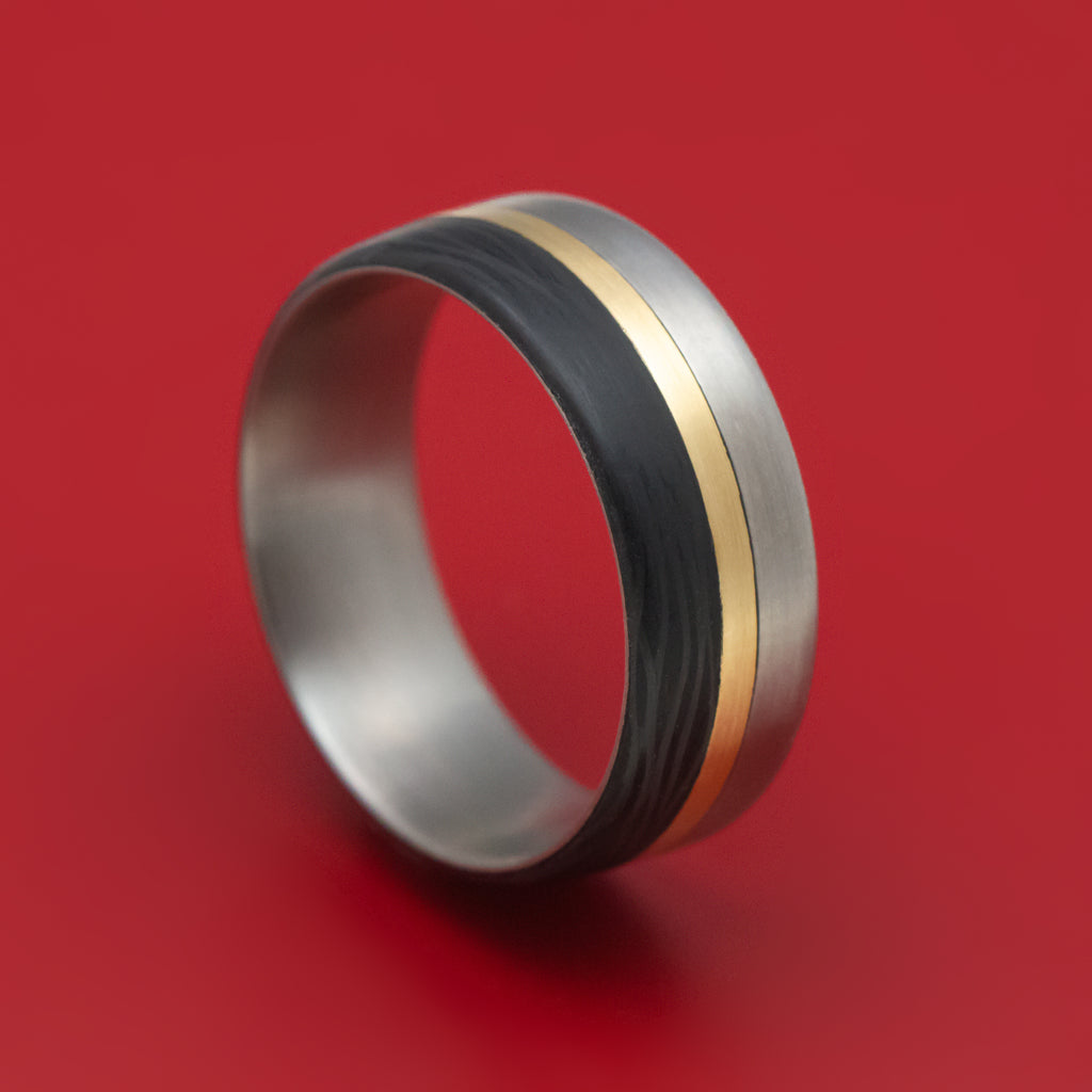Titanium Carbon Fiber and 14K Gold Ring Custom Made Band