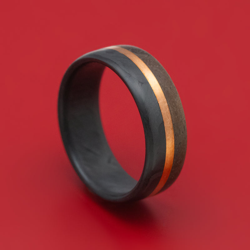 Carbon Fiber Ring with Wood and 14K Gold Inlay Custom Made Band