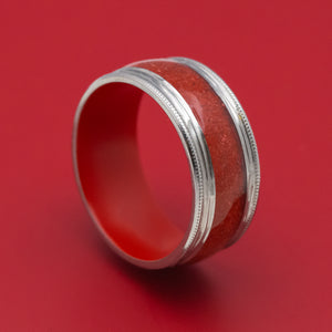 Titanium and Coral Ring with Cerakote Sleeve Custom Made