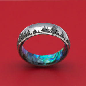 Titanium Pine Trees Ring with Abalone Sleeve Custom Made