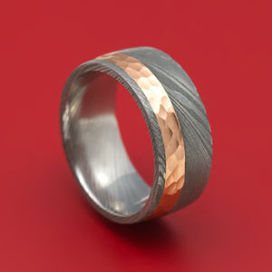 Damascus Steel Ring And 14k Gold Wedding Band Genuine Craftsmanship Custom Made