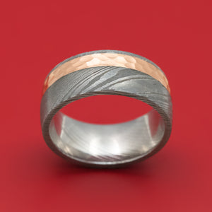 Damascus Steel Ring And 14k Gold Wedding Band Genuine Craftsmanship Custom Made