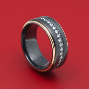 Black Zirconium and Half Eternity Diamond Ring with Gold Inlays Custom Made Band