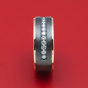 Black Zirconium and Half Eternity Diamond Ring with Gold Inlays Custom Made Band