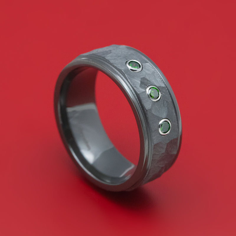 Black Zirconium and Green Diamond Ring Custom Made Band