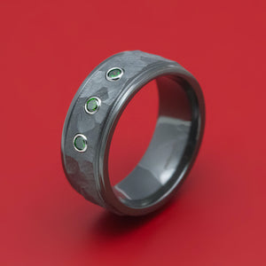 Black Zirconium and Green Diamond Ring Custom Made Band