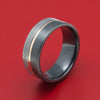 Black Zirconium Ring with Damascus Steel and 14K Gold Inlay Custom Made Band