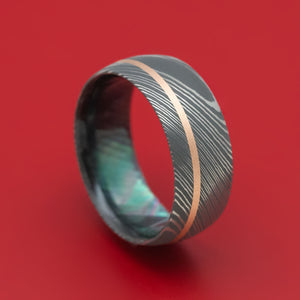 Damascus Steel and Black Mother of Pearl Ring with 14K Gold Inlay
