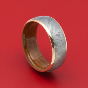 14K Gold Ring with Meteorite Inlay and Wood Sleeve