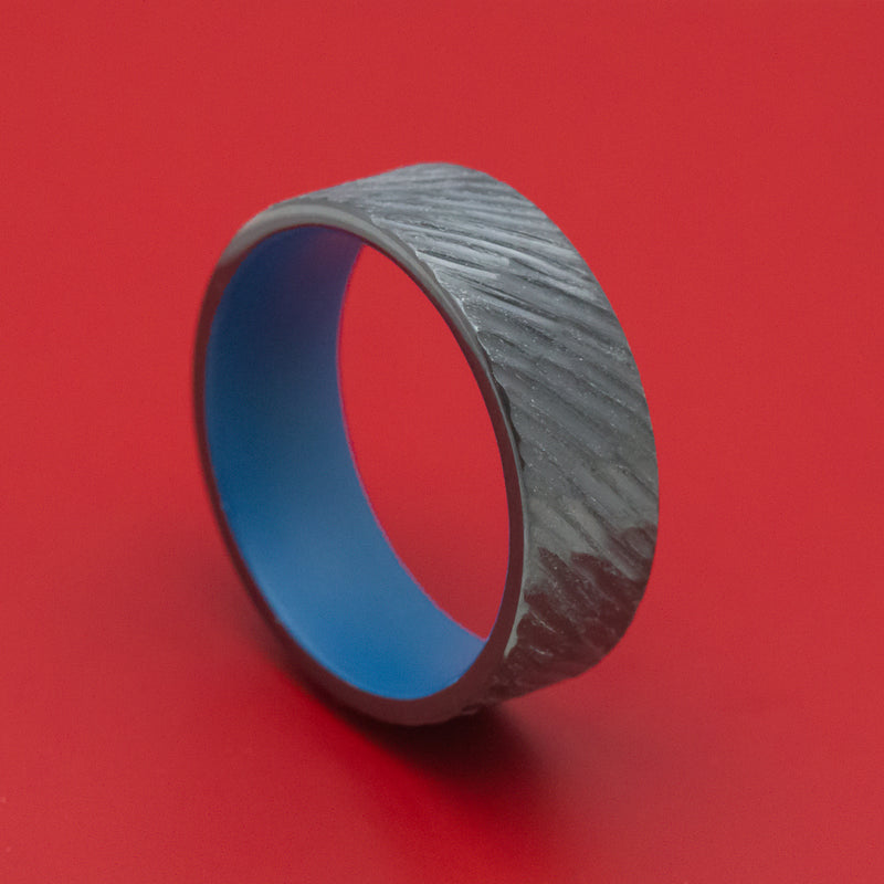 Black Zirconium Ring with Angled Treebark Finish and Cerakote Sleeve