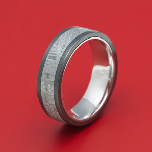 Black Zirconium Ring with Meteorite Inlay and Cobalt Chrome Sleeve