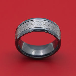 Black Titanium And Tire Tread Pattern Tantalum Custom Mens Ring